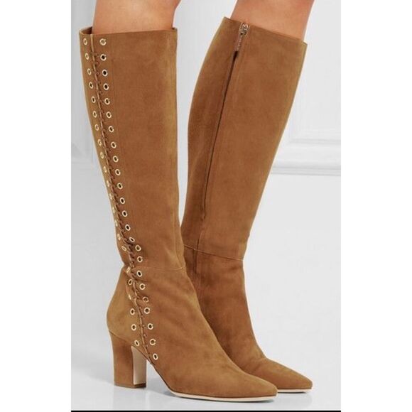 Tamara Mellon Brown Suede Lace Up Knee High Boots 36.5 IT / US 6.5 Made in Italy - Picture 2 of 14